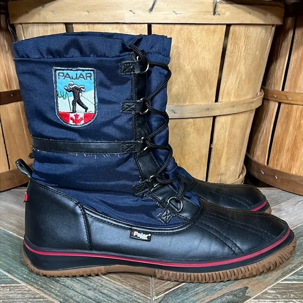 Pajar Grip Low Navy Black Faur Fur Insulated Waterproof Snow Boot Womens Size 11